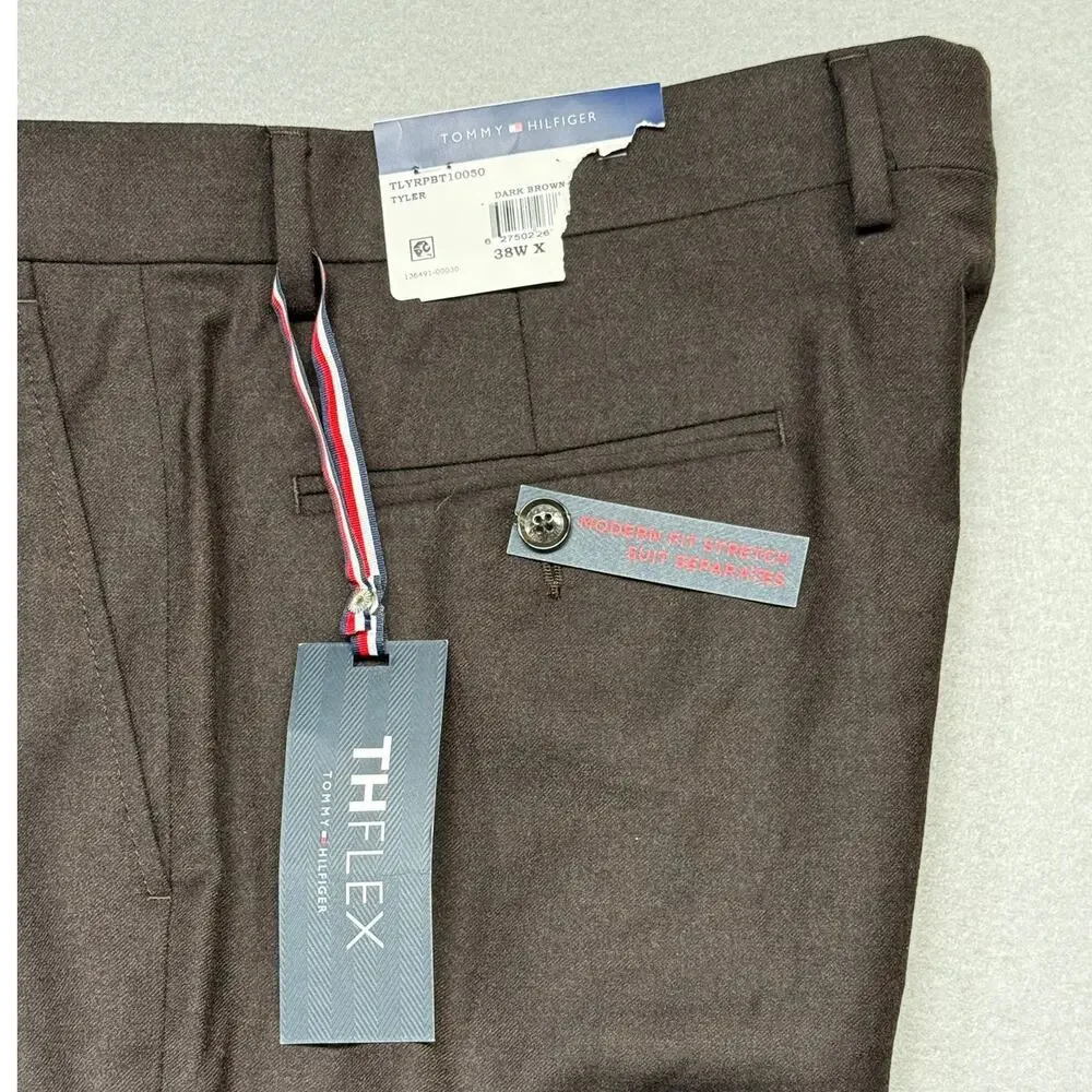 Tommy Hilfiger Men's Modern-Fit Stretch 100% Wool Suit Pants Brown 38x32 $190